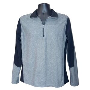 Lands' End Men's M Quarter Zip Pullover‎ Gray Black Textured Fleece